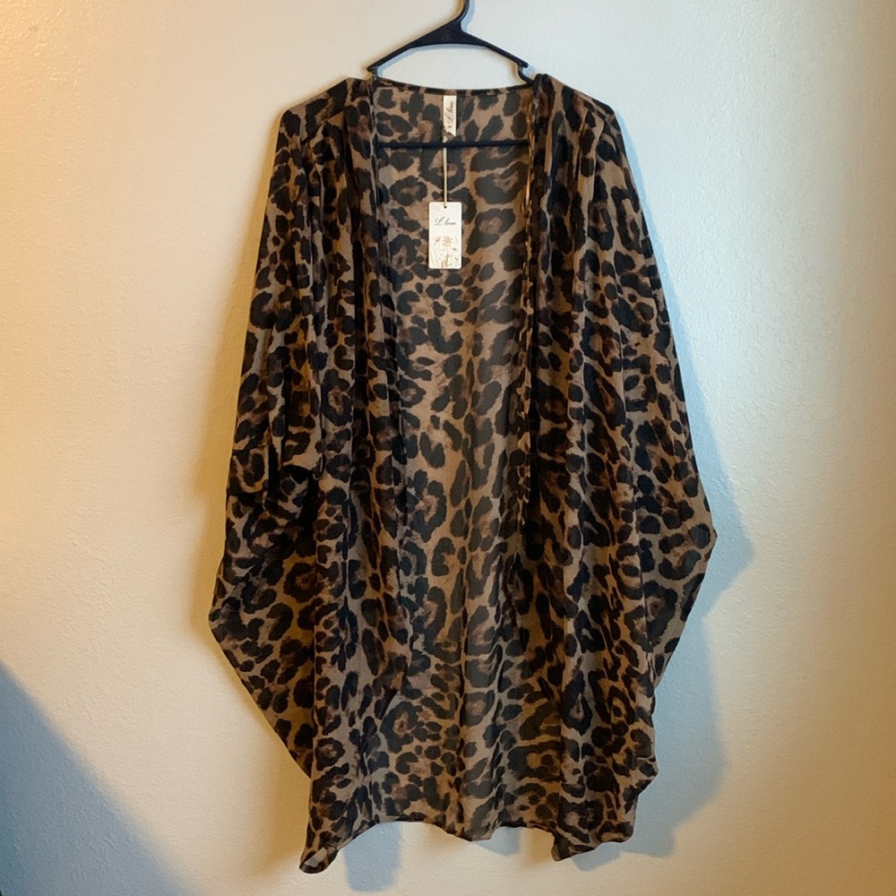 NWT L Love Boutique Leopard Print Chiffon Kimono OSFM